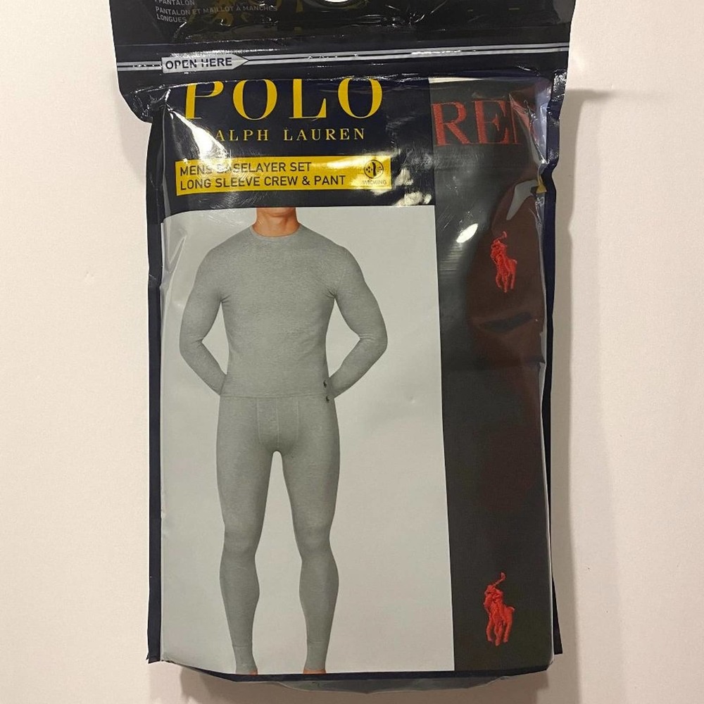 polo ralph lauren base leyer -polo baselayer long sleev crew & pants - new
